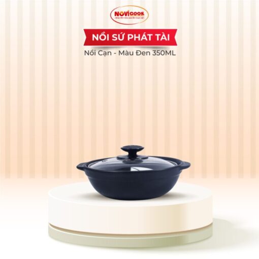 Nồi Sứ Pháp Tài Nắp Kính Màu Đen dáng cạn INOcook 350ml