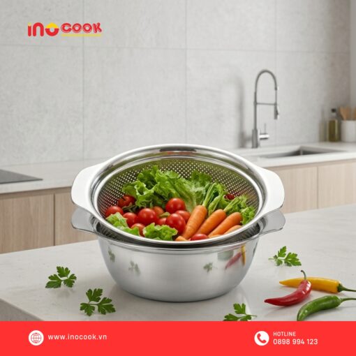 Bộ Rổ Chậu Inox 304 Inocook 23cm