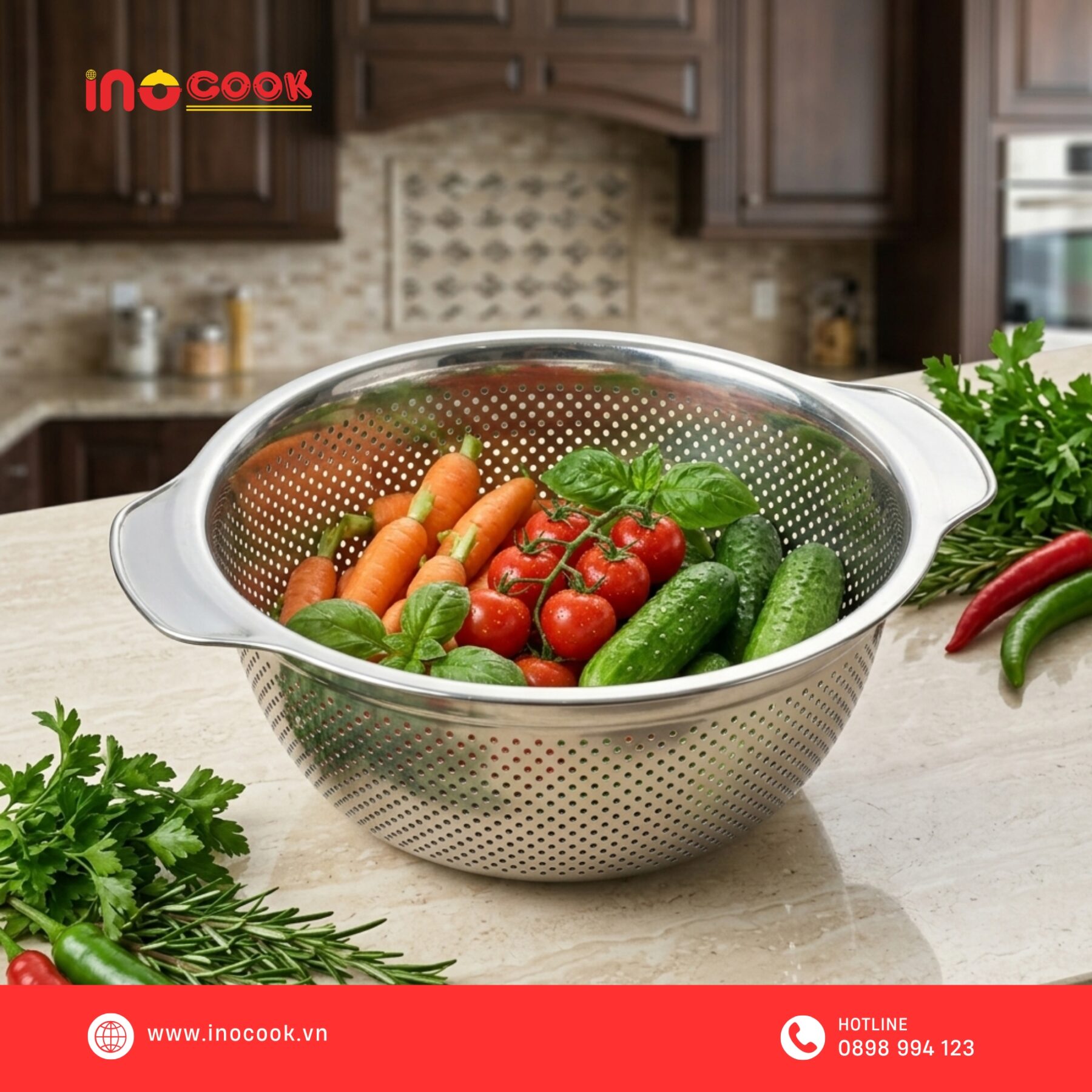 Bộ Rổ Chậu Inox 304 Inocook 23cm