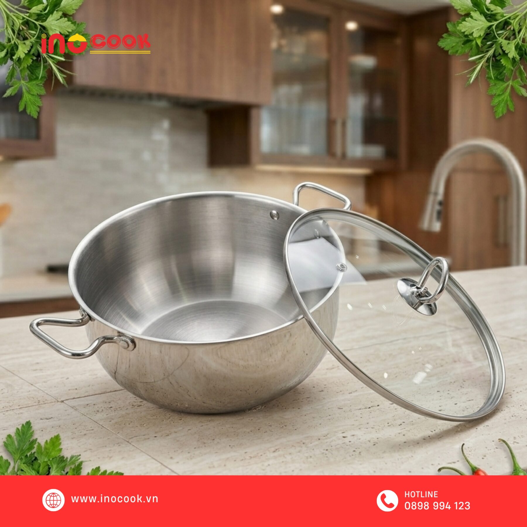 Đáy nồi inox Inocook nhiều lớp giúp truyền nhiệt đều, tiết kiệm gas