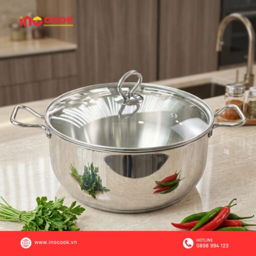 Chất liệu inox cao cấp của nồi Inocook sáng bóng, chống gỉ sét