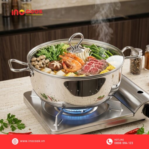 Nồi inox Inocook dáng bầu sang trọng, bền đẹp, dùng cho bếp từ