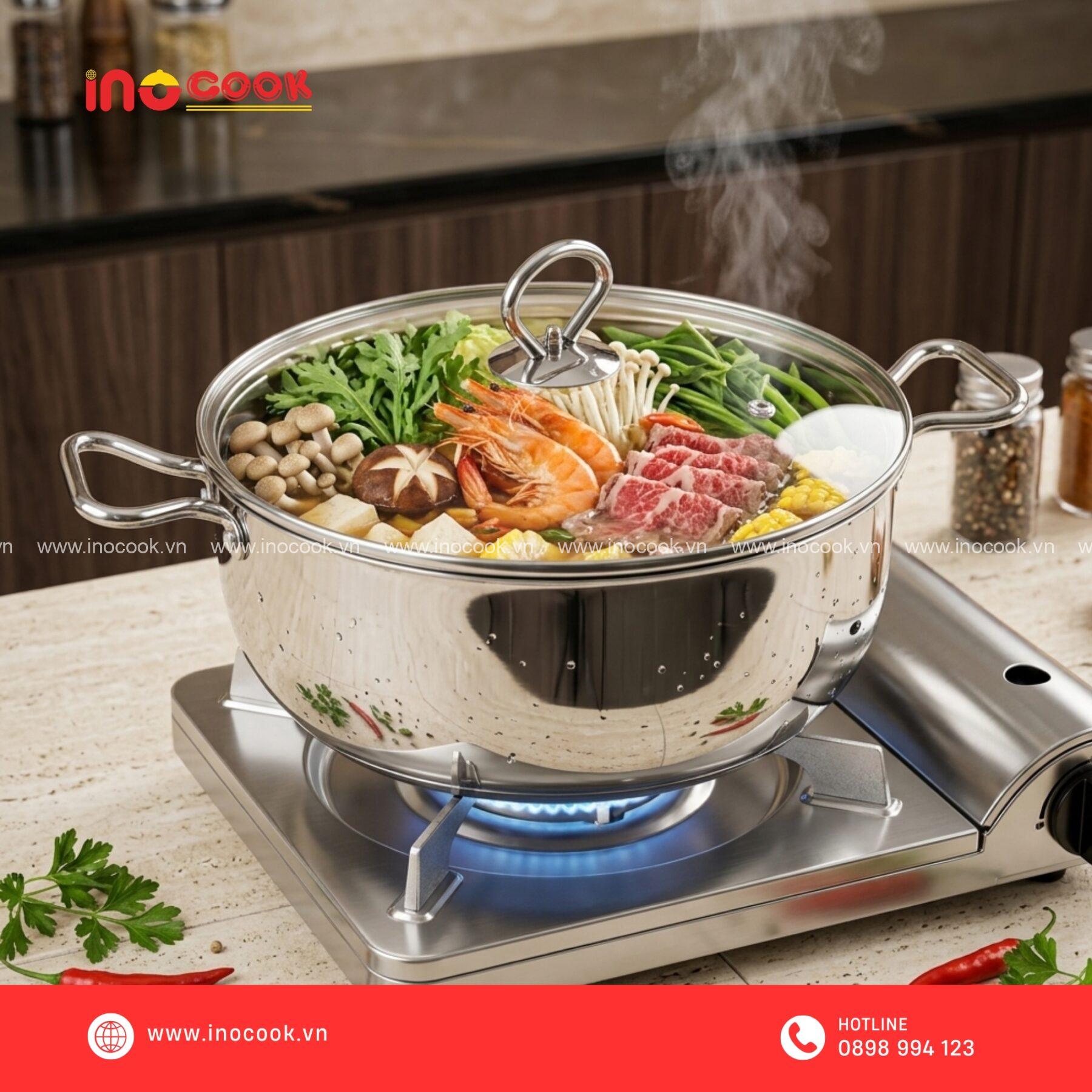 Nồi inox Inocook dáng bầu sang trọng, bền đẹp, dùng cho bếp từ