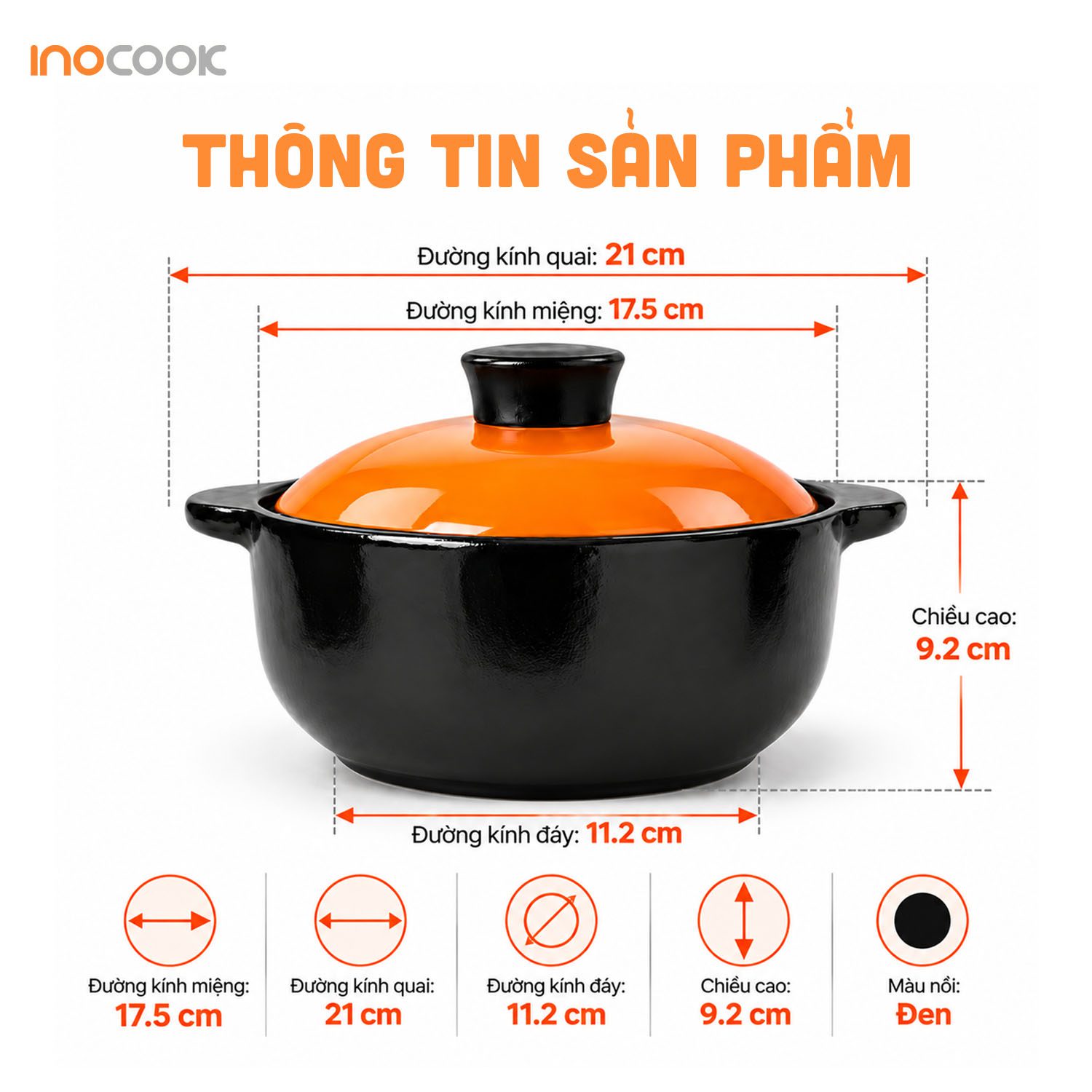 Nồi Sứ Dáng Sâu Phú Quý 1000ml – Nồi Sứ Cao Cấp Cho Gian Bếp Hiện Đại Kích Thước Sản Phẩm Nồi Phú Quý Size Nhỏ