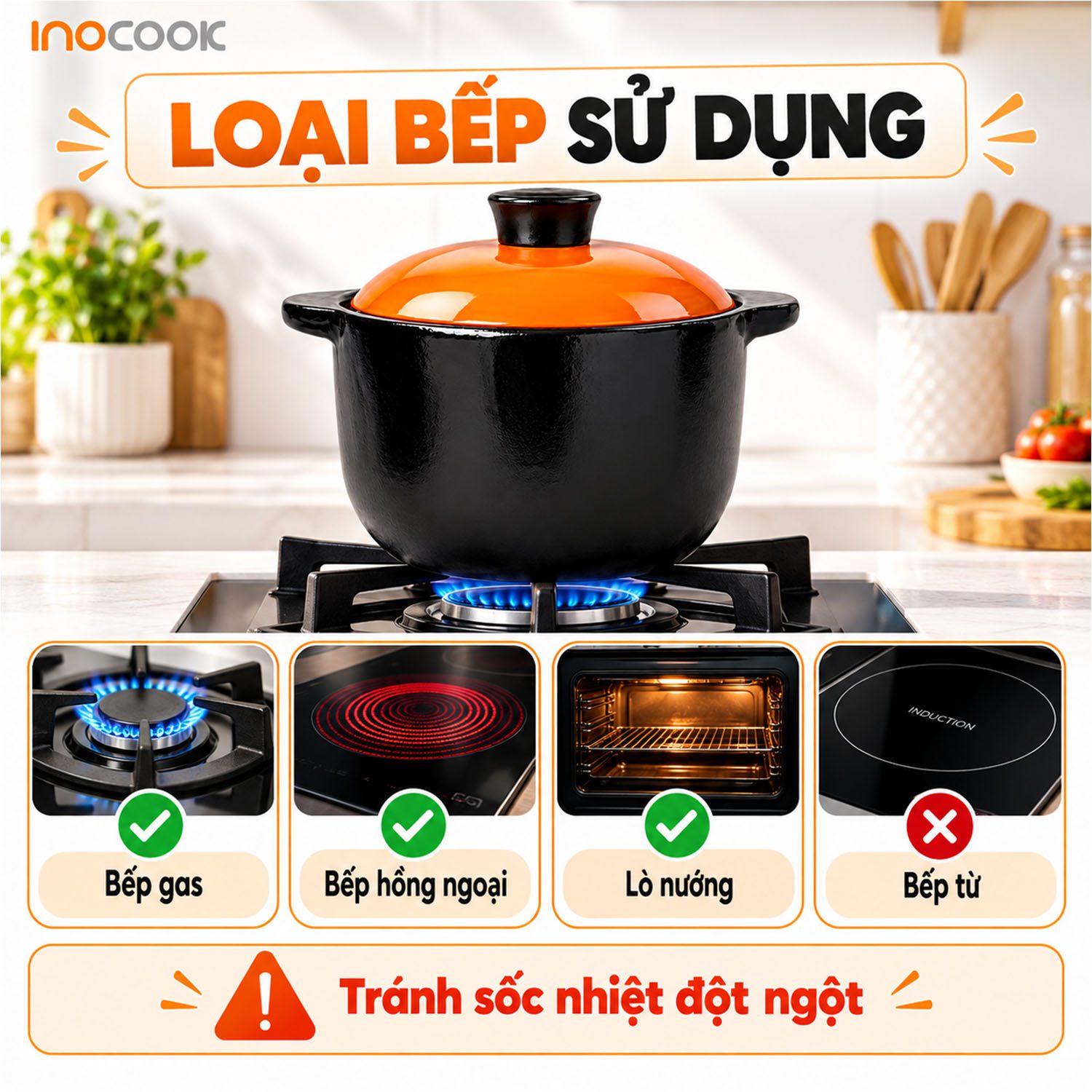 Nồi Sứ Dáng Sâu Phú Quý 1000ml – Nồi Sứ Cao Cấp Cho Gian Bếp Hiện Đại Loại Bếp Tương Thích Với Nồi Sứ Dáng Sâu Inocook