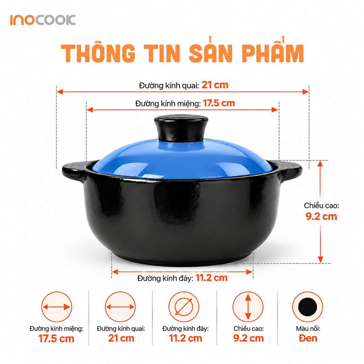 Nồi Sứ Dáng Sâu Phú Quý 2000ml INOCOOK - Giải Pháp Cho Bữa Cơm Gia Đình Trọn Vẹn Thông Tin Nồi Phú Quý Dáng Sâu 2000ml